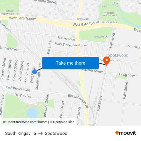 South Kingsville to Spotswood map