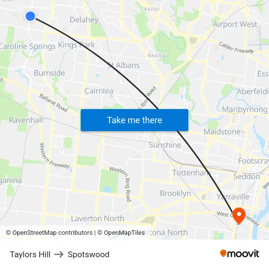 Taylors Hill to Spotswood map