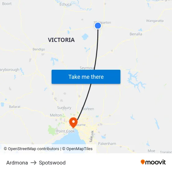 Ardmona to Spotswood map