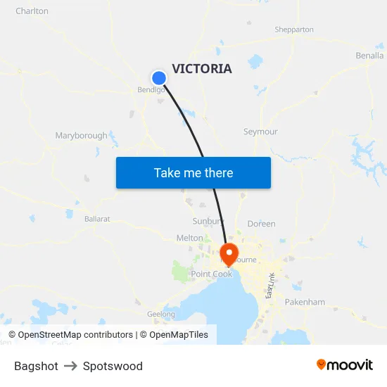 Bagshot to Spotswood map