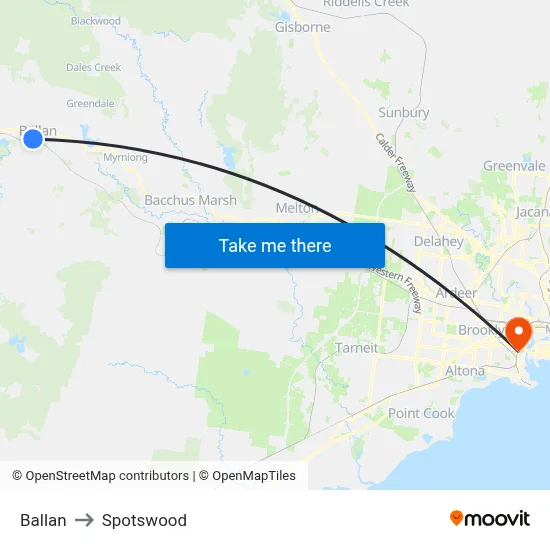 Ballan to Spotswood map