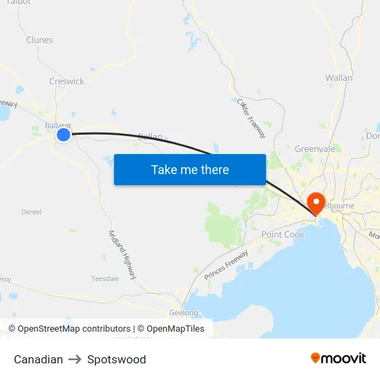 Canadian to Spotswood map