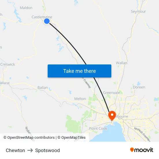Chewton to Spotswood map