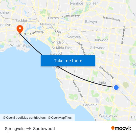 Springvale to Spotswood map