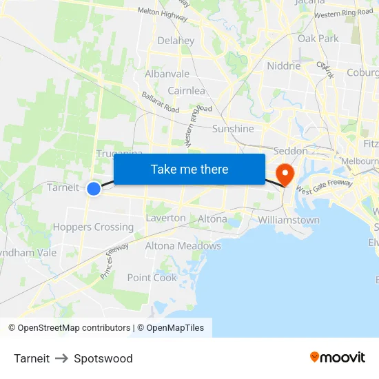 Tarneit to Spotswood map