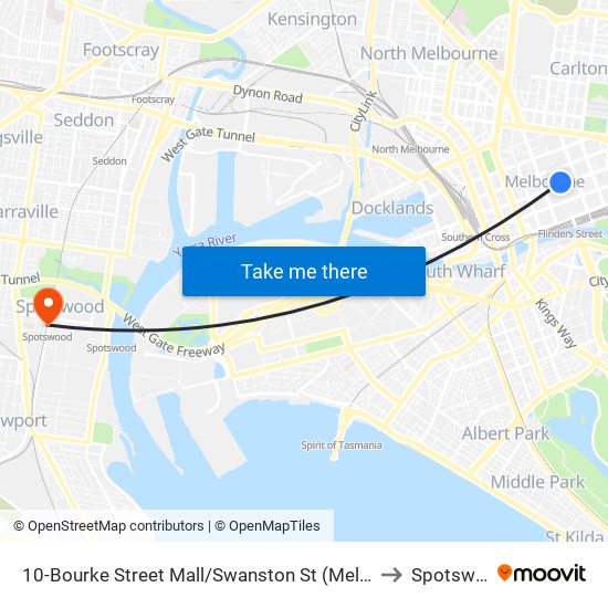 10-Bourke Street Mall/Swanston St (Melbourne City) to Spotswood map