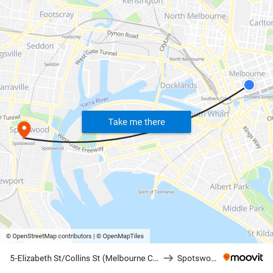 5-Elizabeth St/Collins St (Melbourne City) to Spotswood map