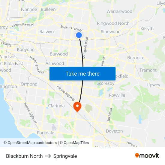 Blackburn North to Springvale map