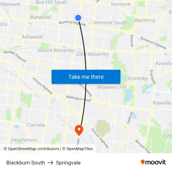 Blackburn South to Springvale map