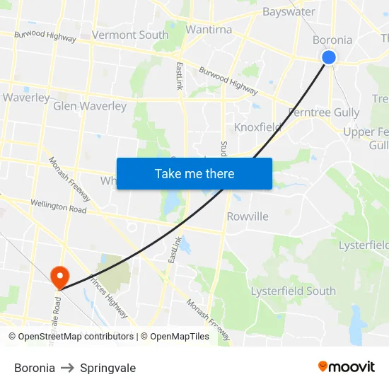 Boronia to Springvale map
