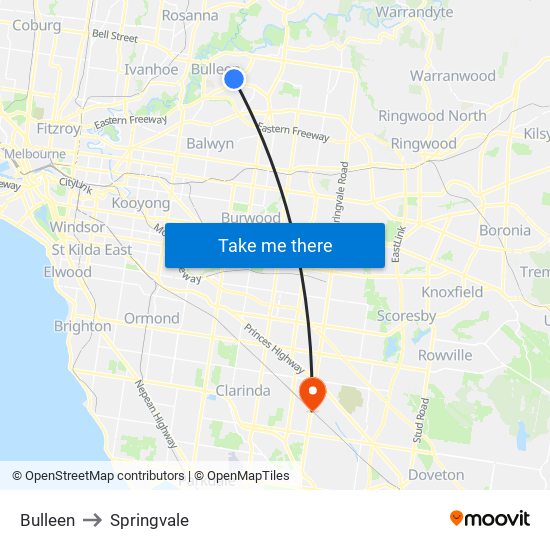 Bulleen to Springvale map