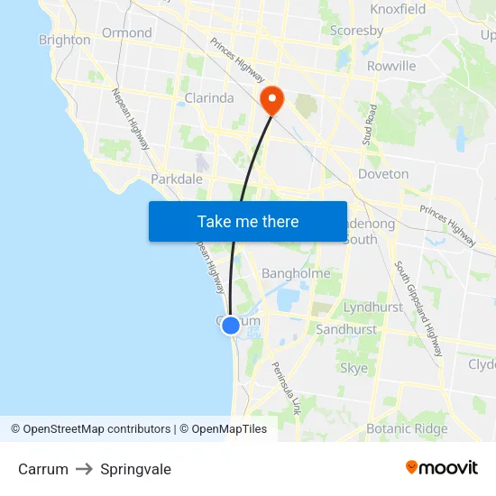 Carrum to Springvale map