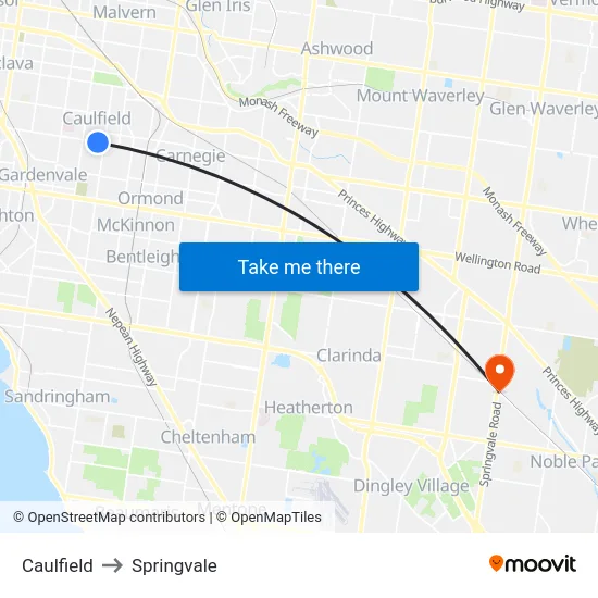 Caulfield to Springvale map