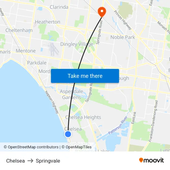 Chelsea to Springvale map