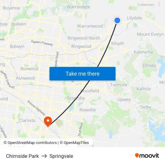 Chirnside Park to Springvale map