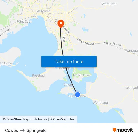 Cowes to Springvale map