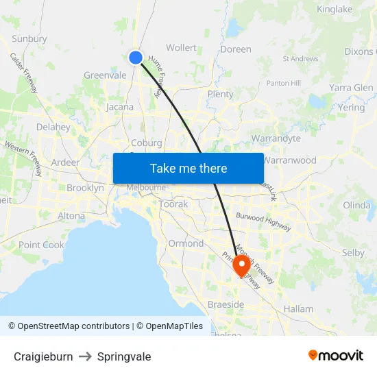 Craigieburn to Springvale map