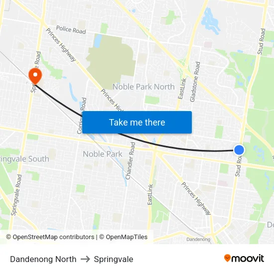Dandenong North to Springvale map
