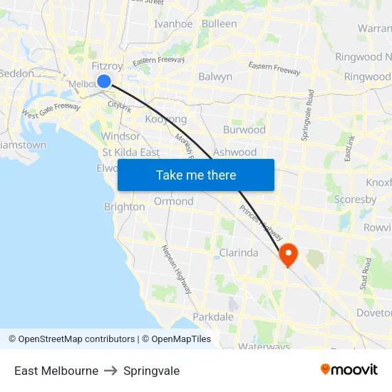 East Melbourne to Springvale map