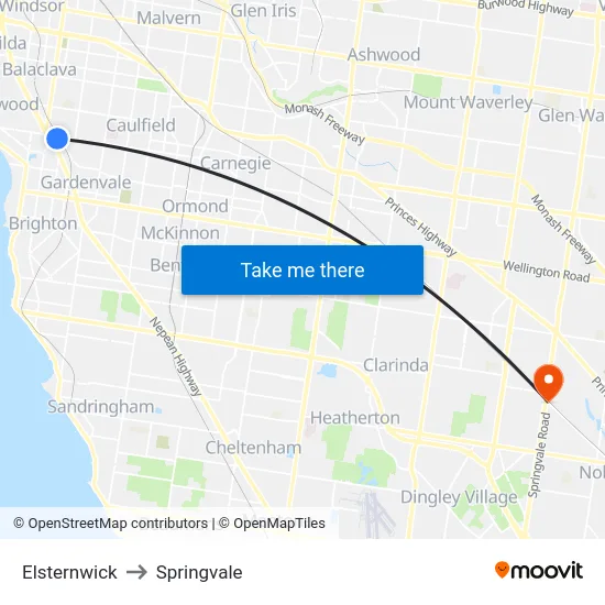 Elsternwick to Springvale map