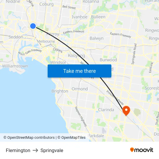 Flemington to Springvale map