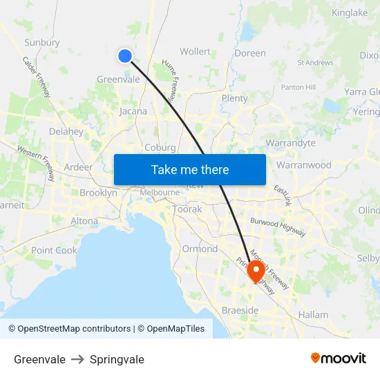 Greenvale to Springvale map