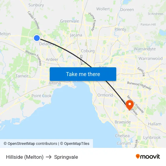 Hillside (Melton) to Springvale map