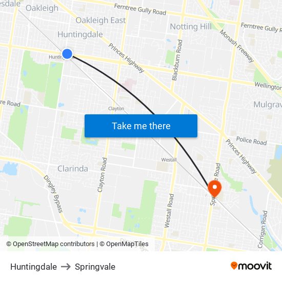 Huntingdale to Springvale map