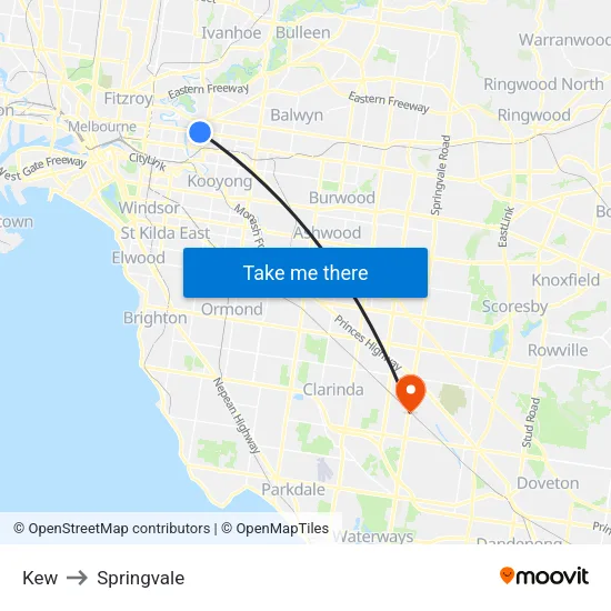 Kew to Springvale map