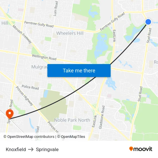 Knoxfield to Springvale map