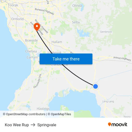 Koo Wee Rup to Springvale map