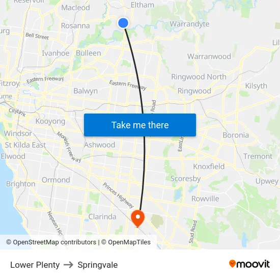 Lower Plenty to Springvale map