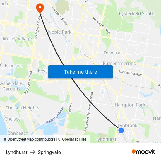 Lyndhurst to Springvale map