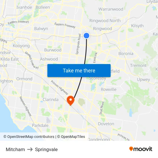 Mitcham to Springvale map
