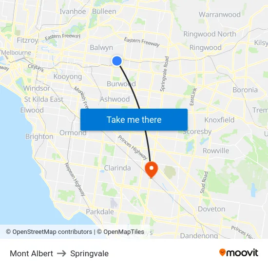 Mont Albert to Springvale map