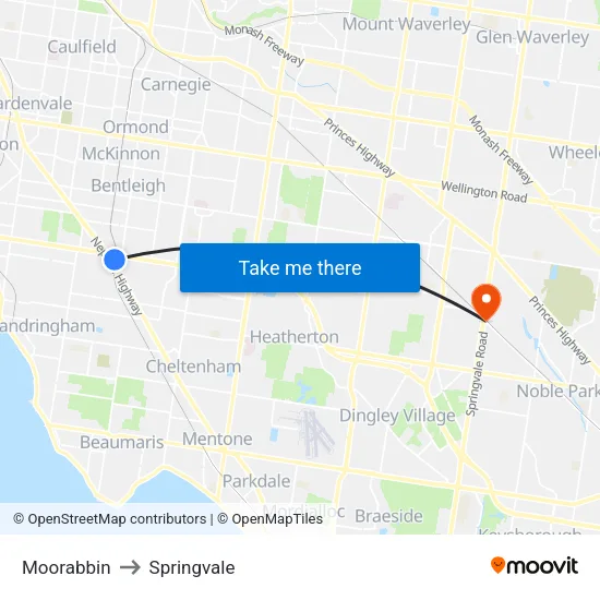 Moorabbin to Springvale map