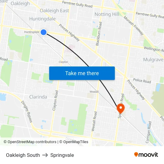 Oakleigh South to Springvale map