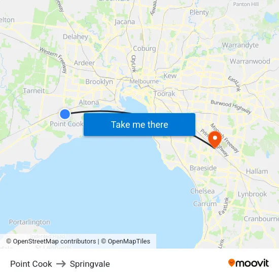 Point Cook to Springvale map