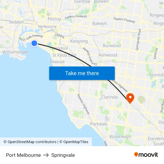 Port Melbourne to Springvale map