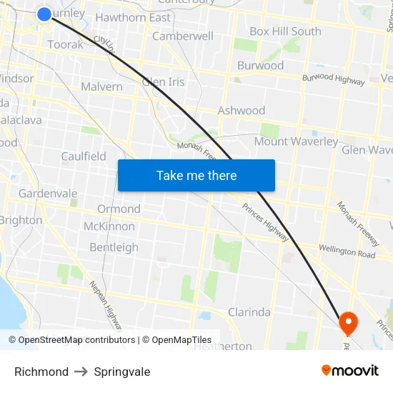 Richmond to Springvale map