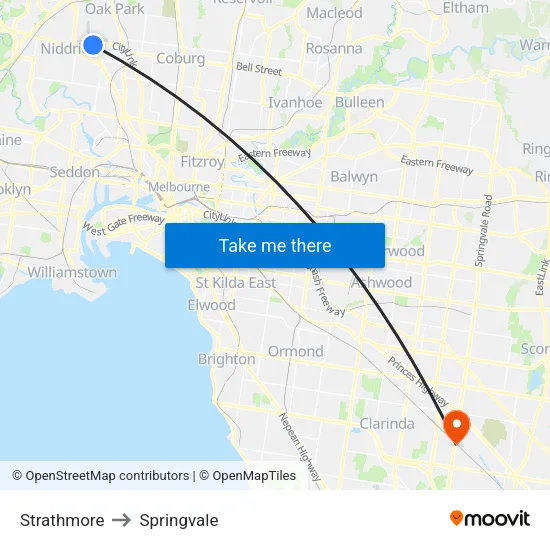 Strathmore to Springvale map