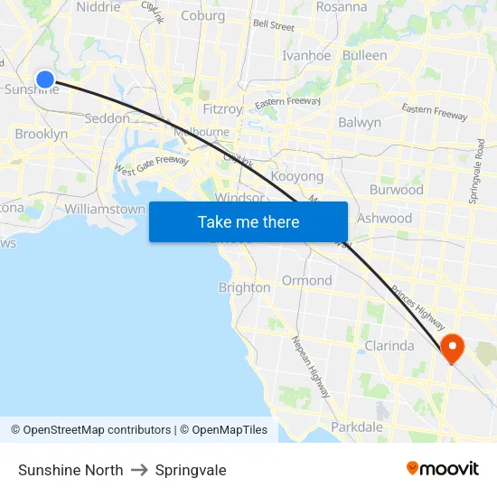 Sunshine North to Springvale map