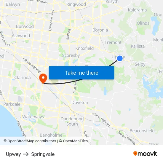 Upwey to Springvale map