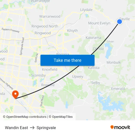 Wandin East to Springvale map