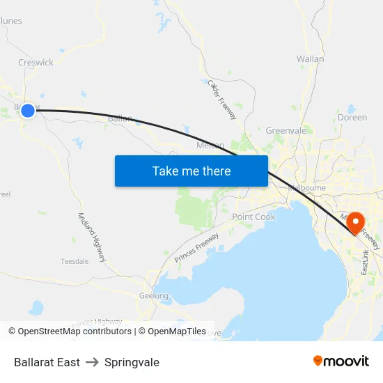 Ballarat East to Springvale map
