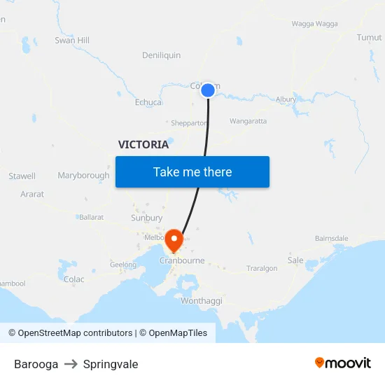 Barooga to Springvale map