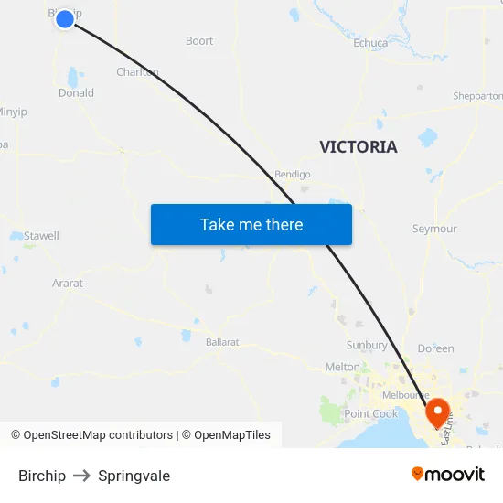 Birchip to Springvale map