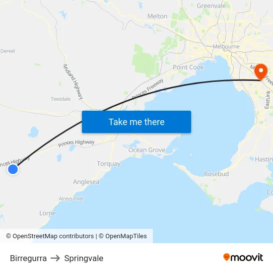 Birregurra to Springvale map