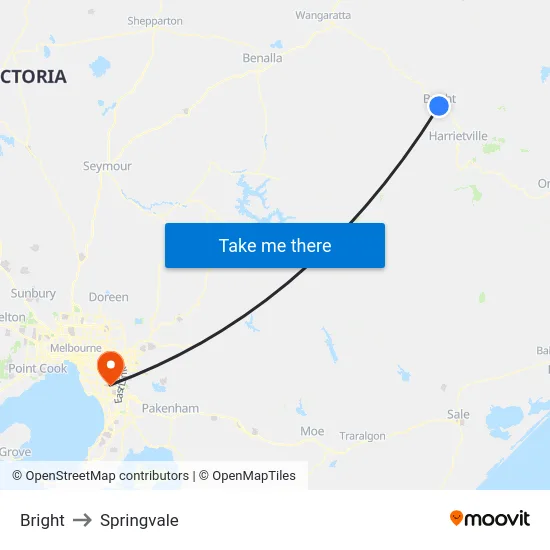 Bright to Springvale map