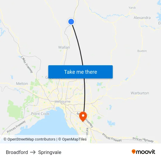 Broadford to Springvale map